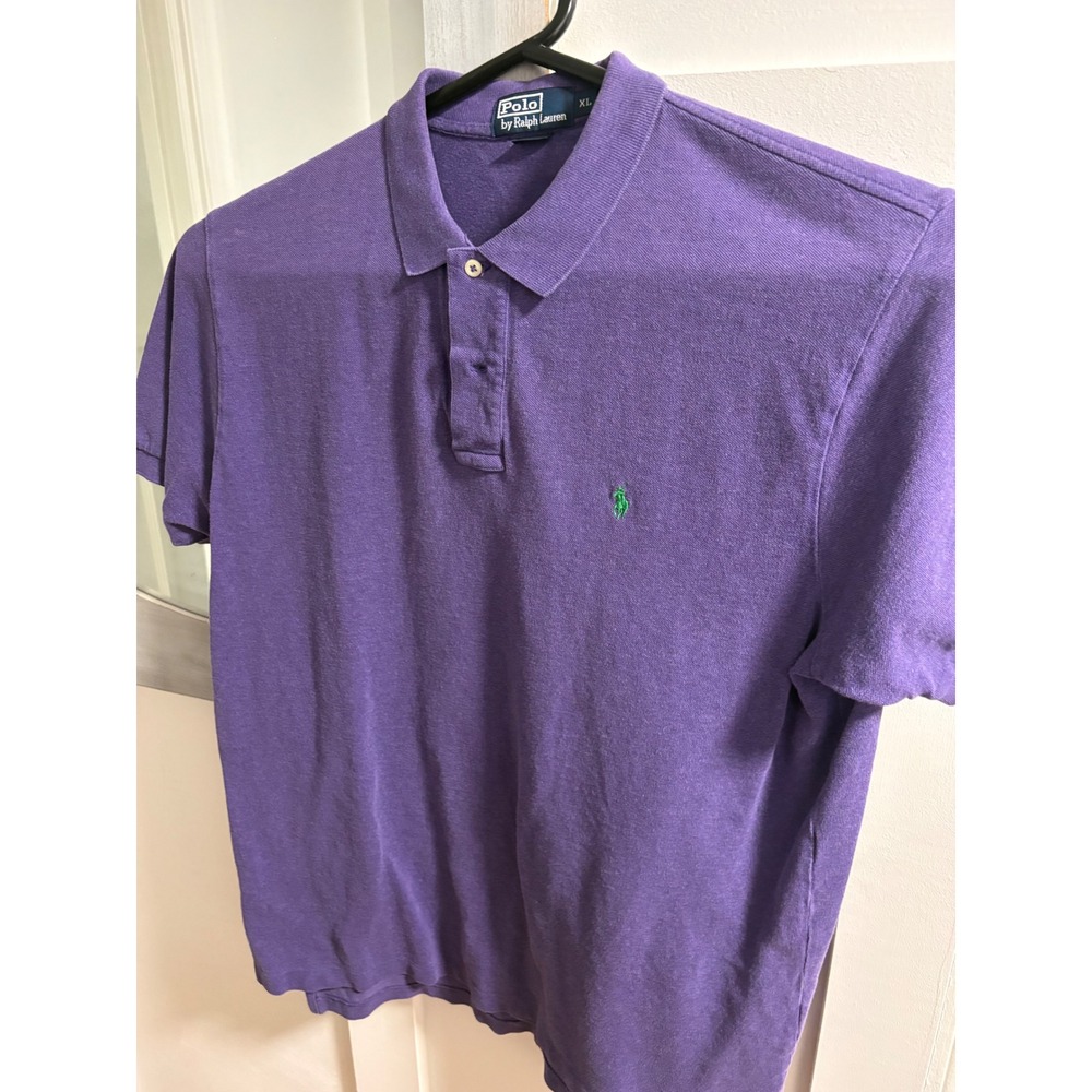 Polo Ralph Lauren Mens XL Purple Short Sleeve Pique Polo Shirt Green Pony Logo